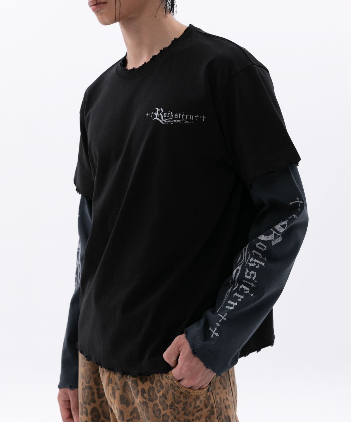 이에스씨 스튜디오(ESC STUDIO) damage washing layered t-shirt(black)