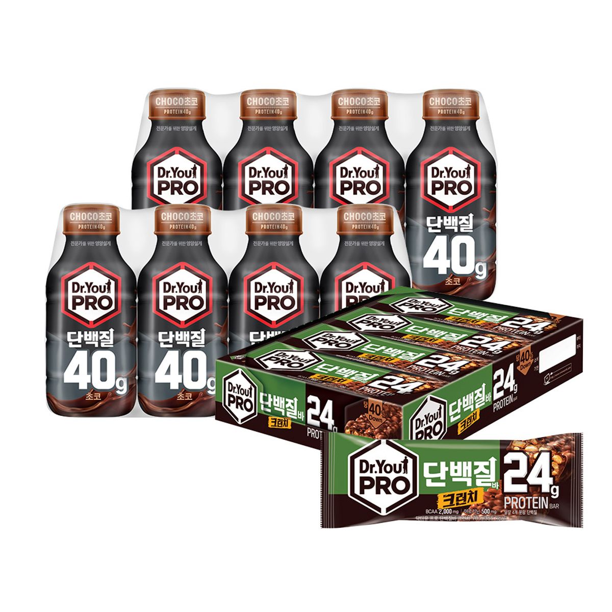 닥터유(DRYOU) 오리온 닥터유 프로드링크 초코 40g 초코 8팩 + 프로단백질바 크런치 8p