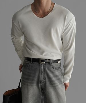 브이넥 베이직 니트티 [아이보리]