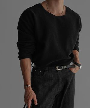 코튼 보트넥 니트티 [블랙]