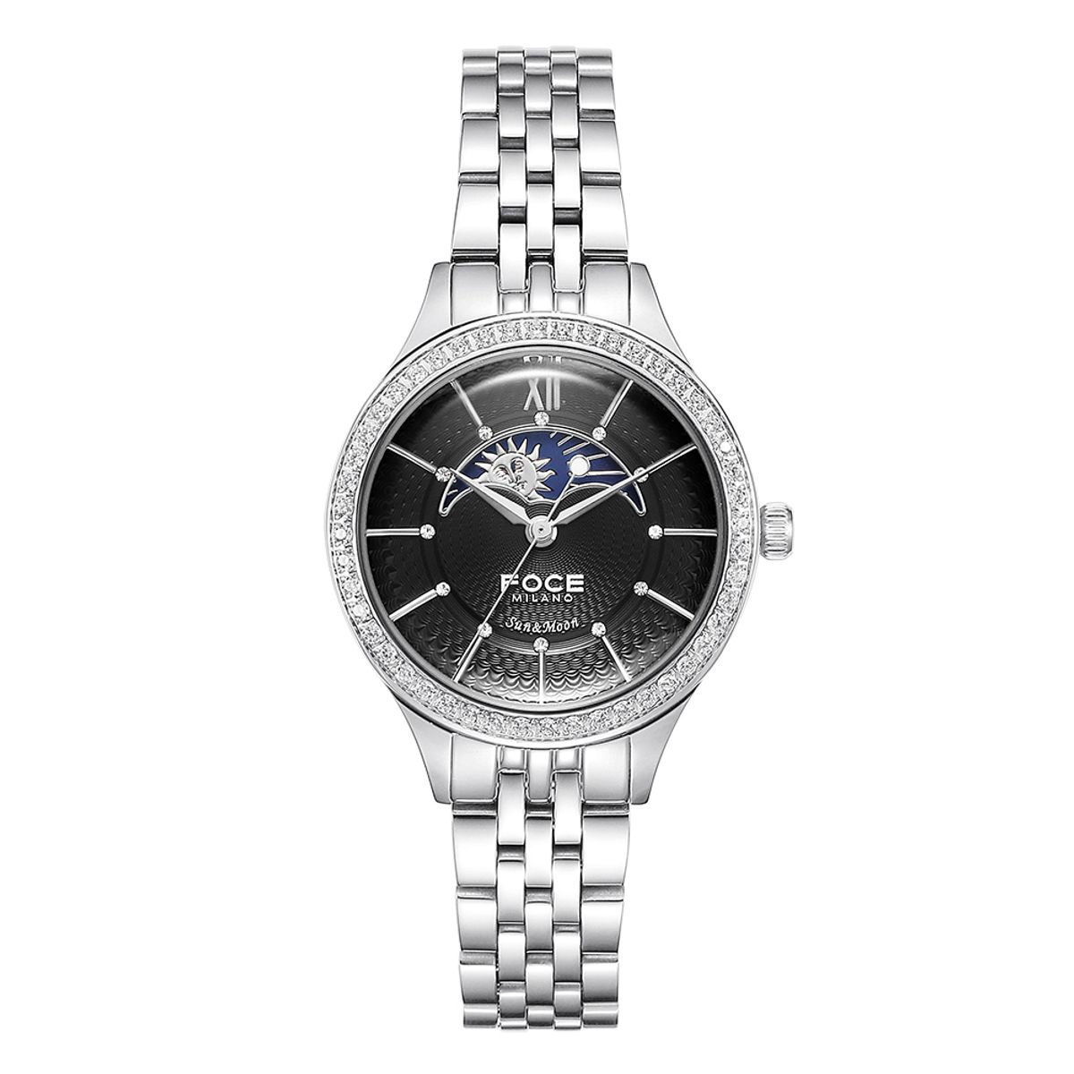포체(FOCE) 30mm 여성 썬앤문 메탈시계 FM7602LM-BK