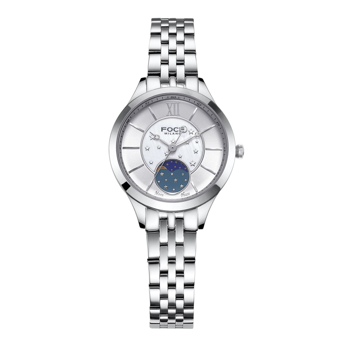포체(FOCE) 34mm 여성 문페이즈 메탈시계 FM7603LM-WH