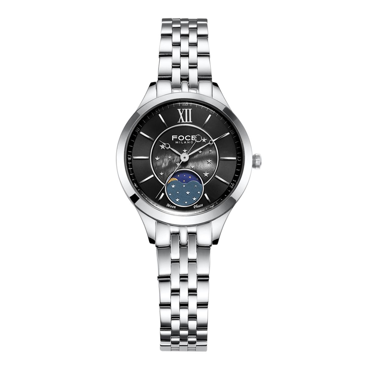 포체(FOCE) 34mm 여성 문페이즈 메탈시계 FM7603LM-BK