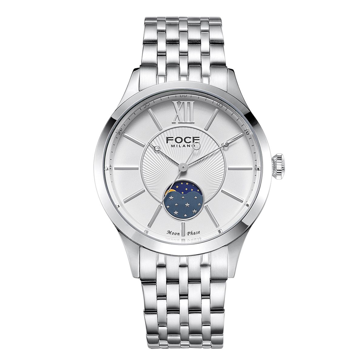 포체(FOCE) 41mm 남성 문페이즈 메탈시계 FM7603GM-WH