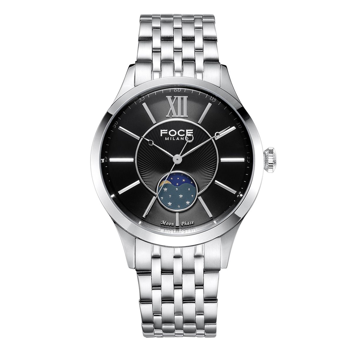 포체(FOCE) 41mm 남성 문페이즈 메탈시계 FM7603GM-BK