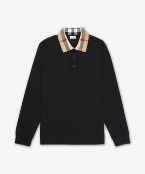 체크 카라 롱 슬리브 티셔츠 - 블랙 / 8098812