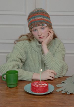 보헤미안 니트 햇 (오렌지 믹스)