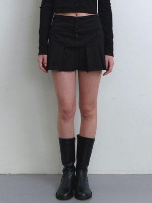 damage cutting pleats skirt - black