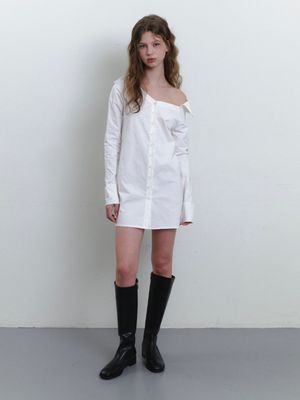 one off-shoulder shirts onepiece - white