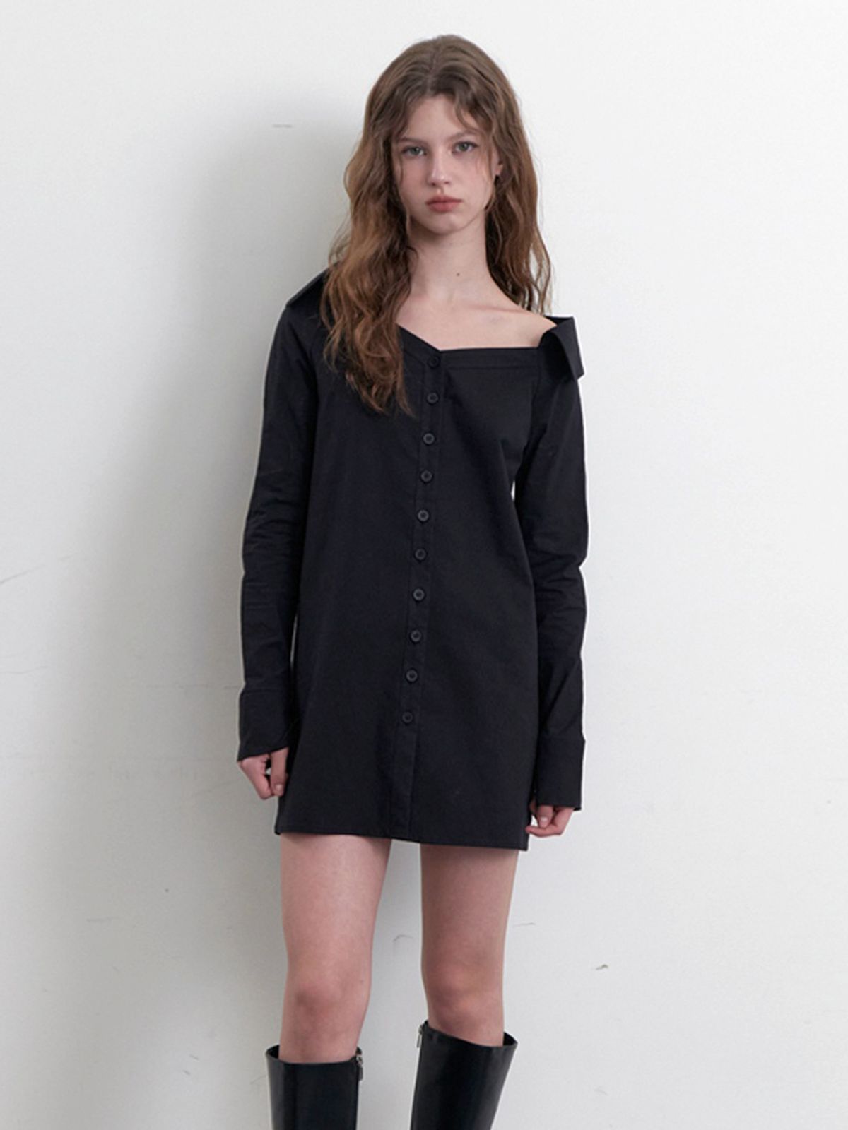 카인더베이비(KINDABABY) one off-shoulder shirts onepiece - black