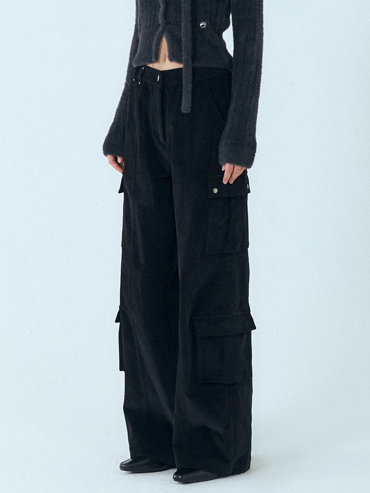 에트몽(ETMON) Corduroy Stud Pocket Pants, Black