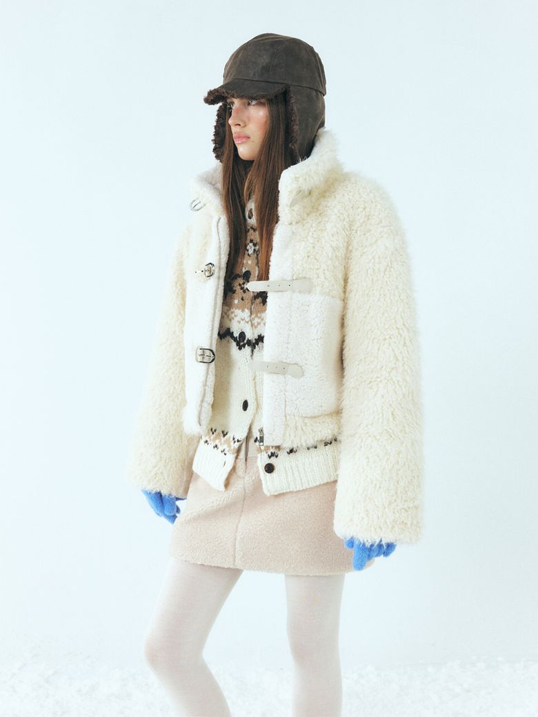 Mixed Shearling Mustang Coat,Ivory