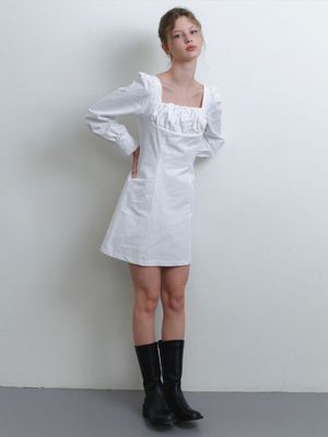 bust shirring dress - white