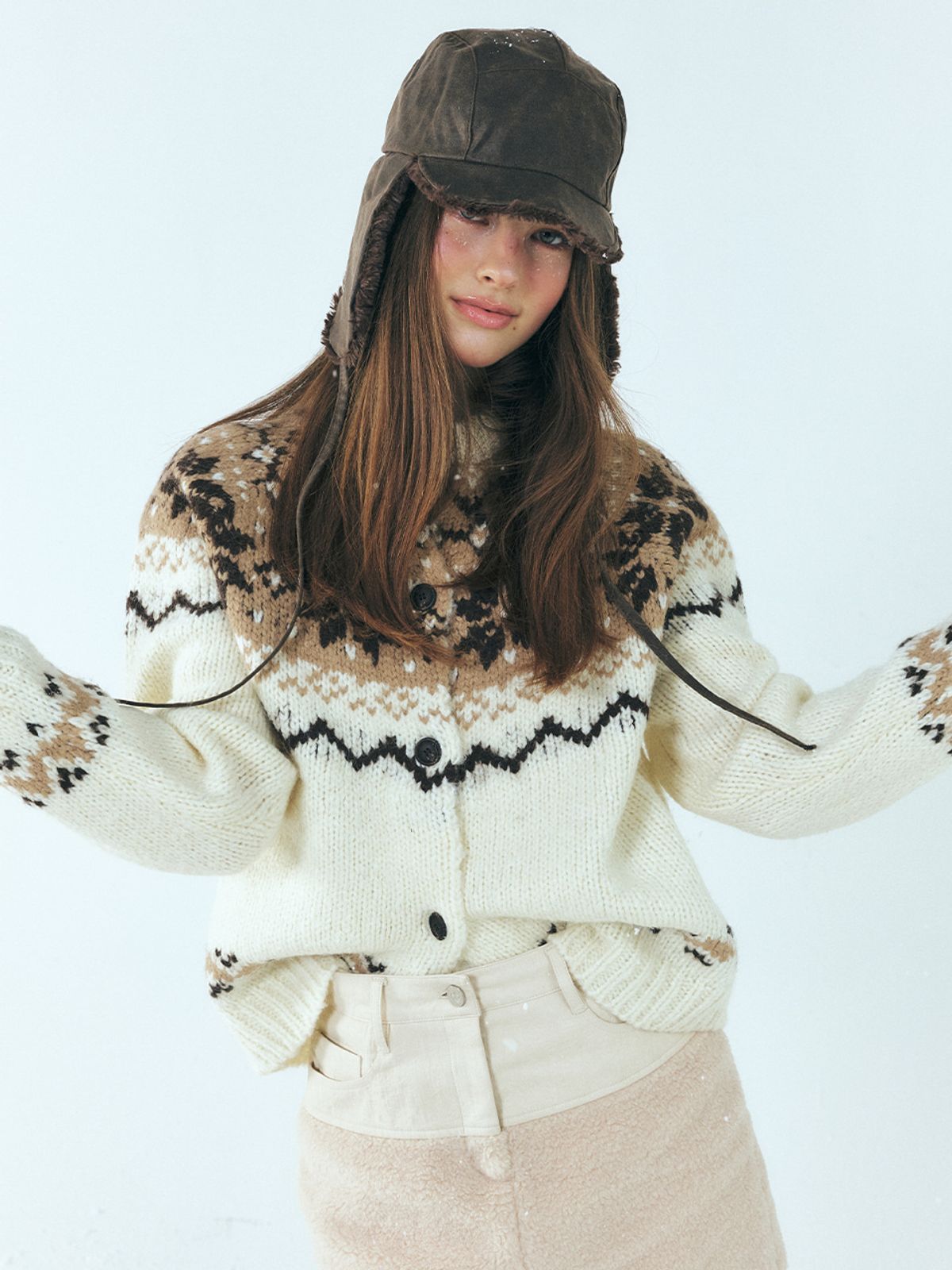 에트몽(ETMON) Alpaca Nordic Knit Cardigan, Cream