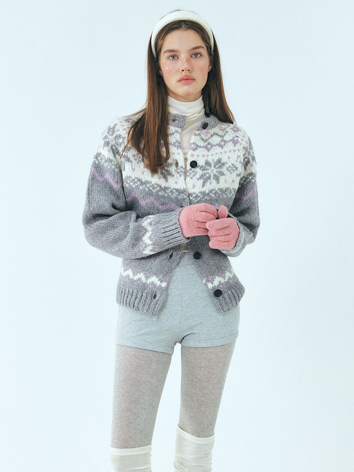 에트몽(ETMON) Alpaca Nordic Knit Cardigan, Grey