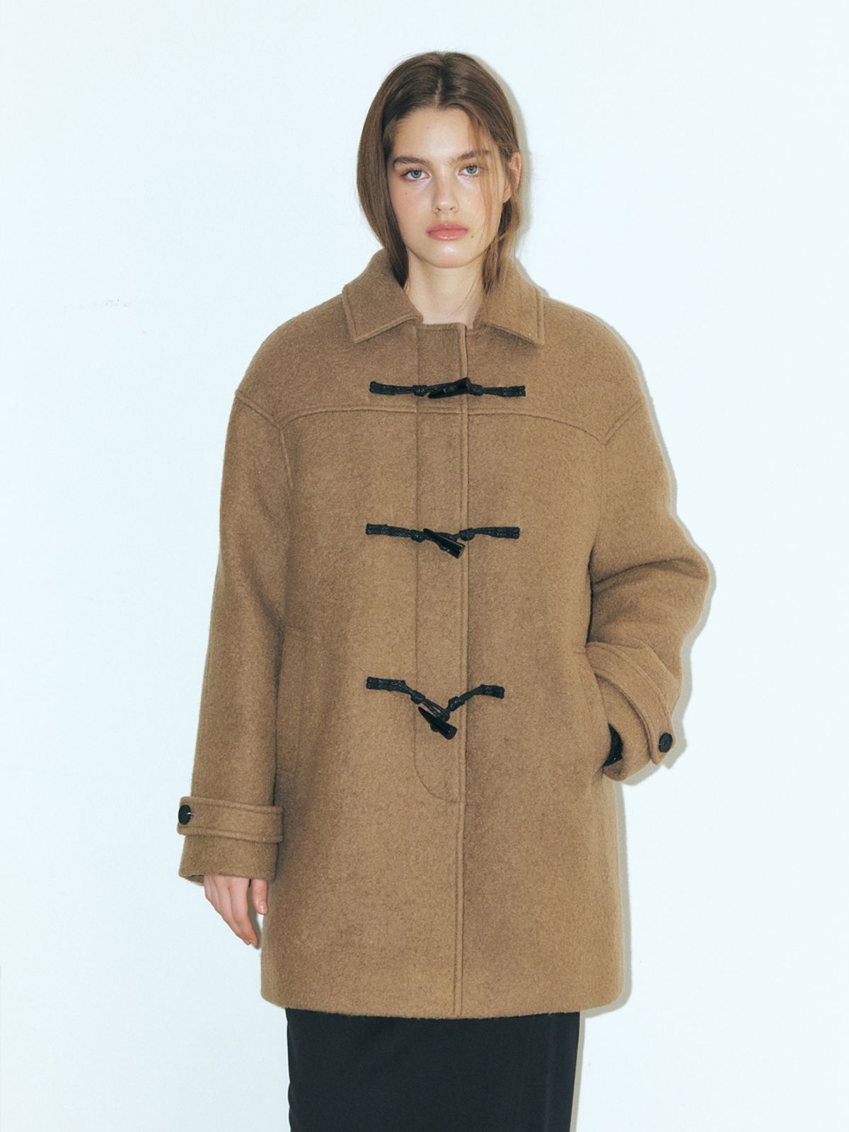 에트몽(ETMON) Wool Duffle Half Coat, Mocha Brown