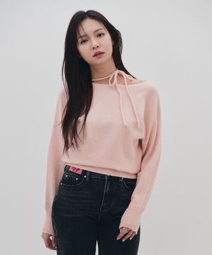 파스텔 돌먼 리본타이 니트