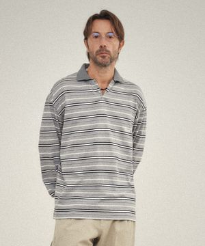 스트라이프 카라 럭비티_GREY