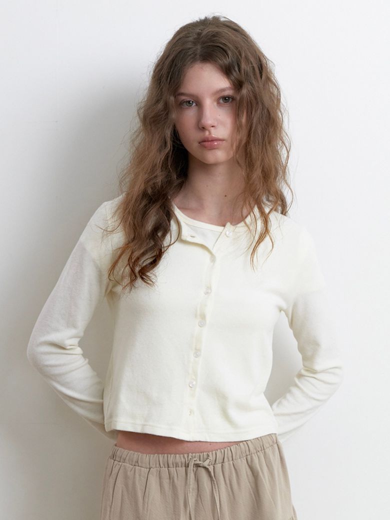 logo round cardigan set - cream