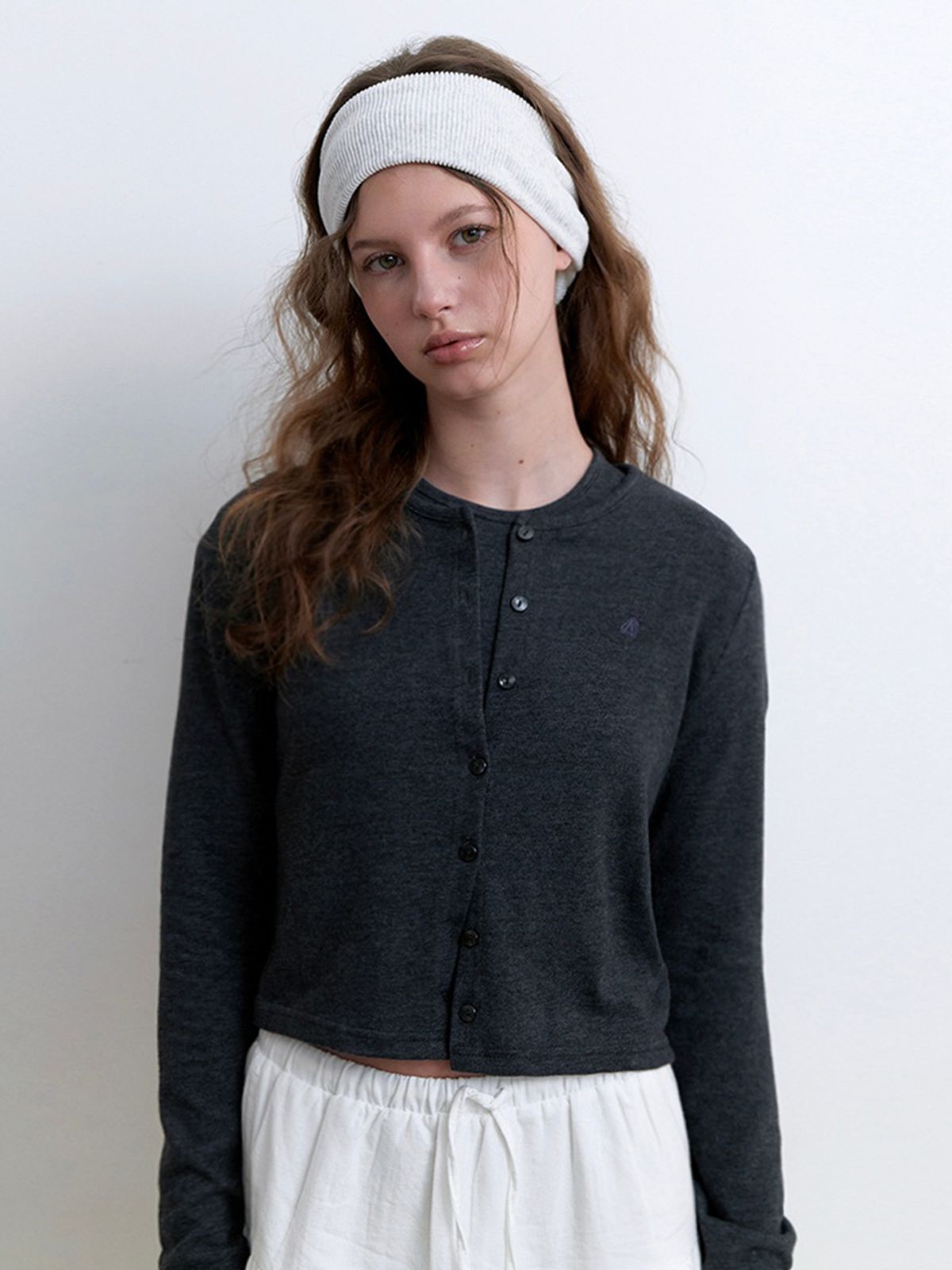 카인더베이비(KINDABABY) logo round cardigan set - chacoal
