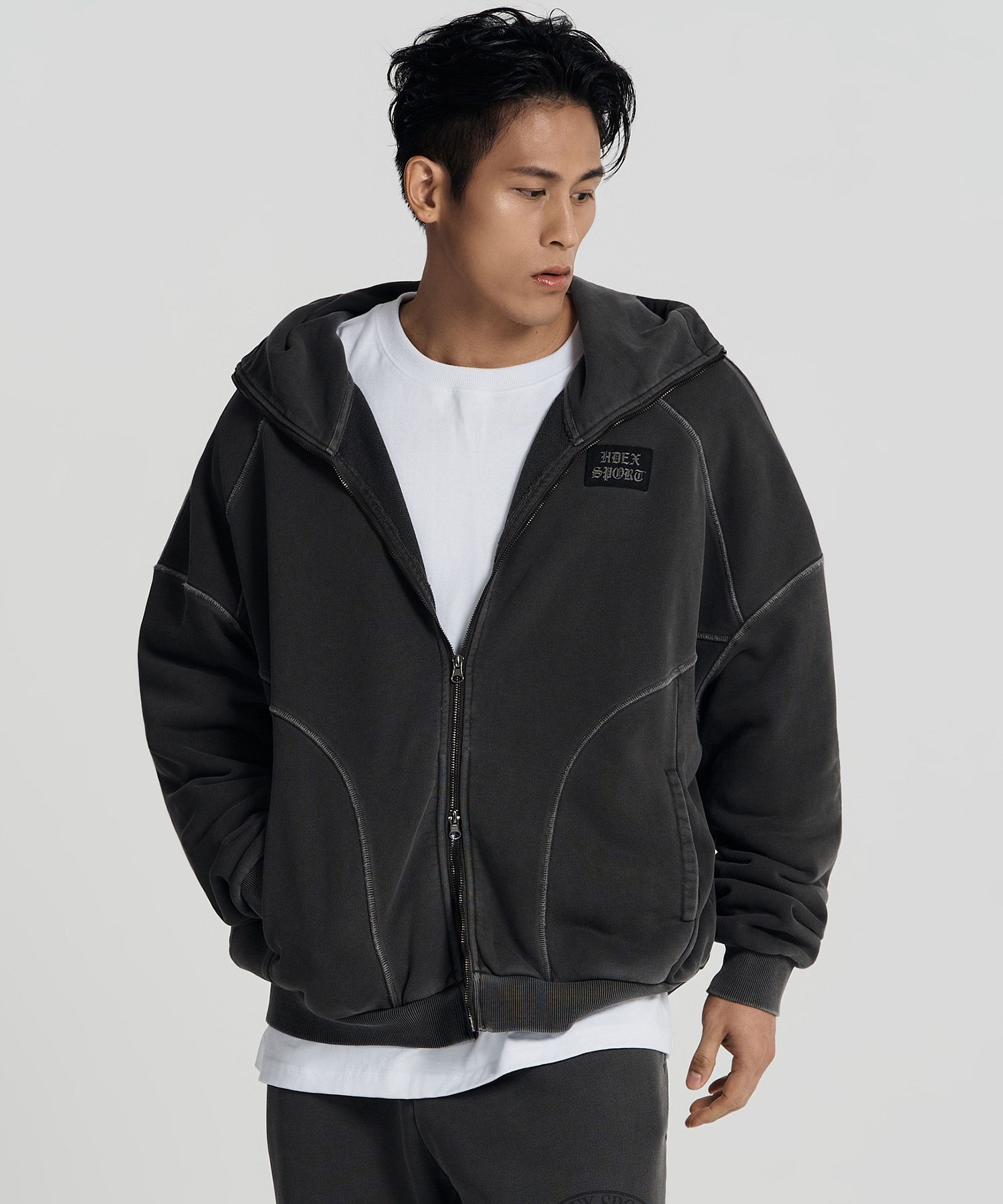 MUSINSA公式 | HDEX Pigment High Neck Hoodie Zip-Up (Pigment Charcoal)