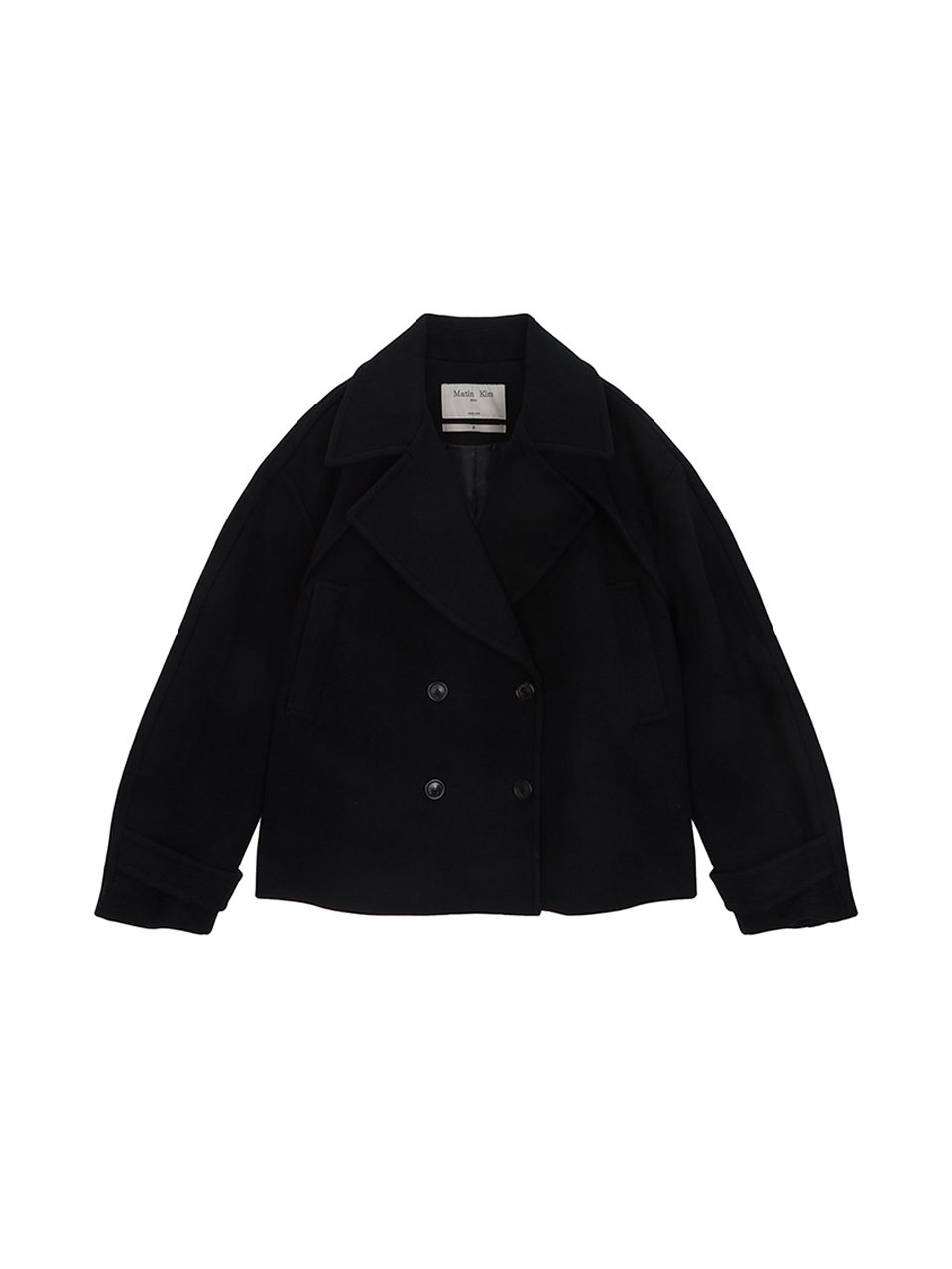 MUSINSA公式 | MATIN KIM BELTED BIG LAPEL DOUBLE SHORT COAT IN DARK
