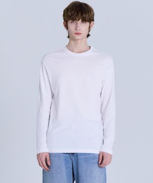 순면30수 릴렉스핏 라운드 긴팔 티셔츠 화이트 LATS0124