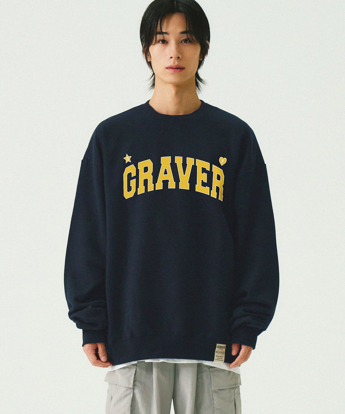 그레이버(GRAVER) [UNISEX]OF GRAVER 아치 로고 맨투맨_네이비