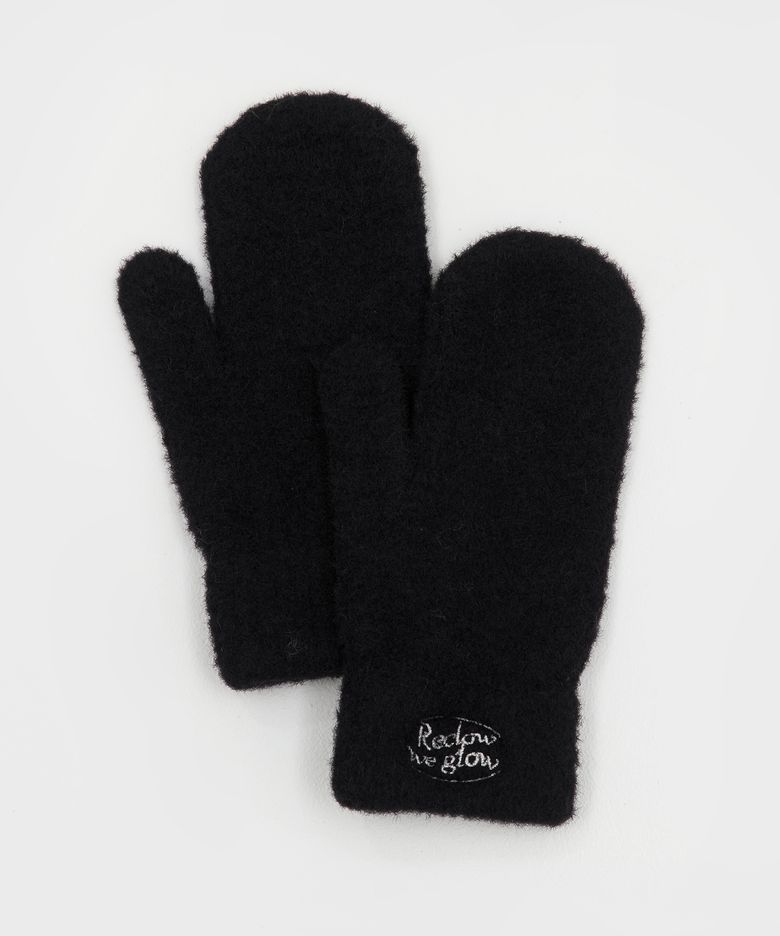 RC FLUFFY LOGO MITTEN GLOVE BLACK