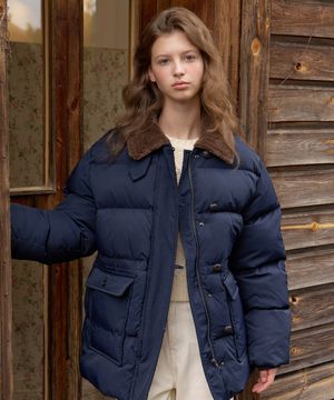 A FUR COLLAR DUCK DOWN HALF PADDING_NAVY