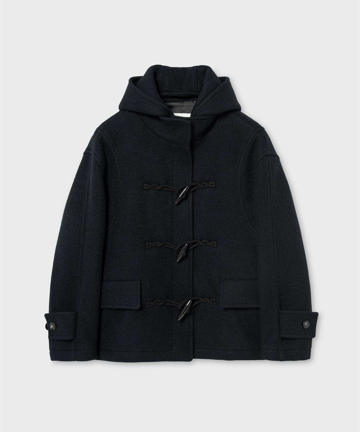 넌블랭크(NONBLANK) 우먼즈 디테처블 후드 더플 하프 코트_DARK NAVY