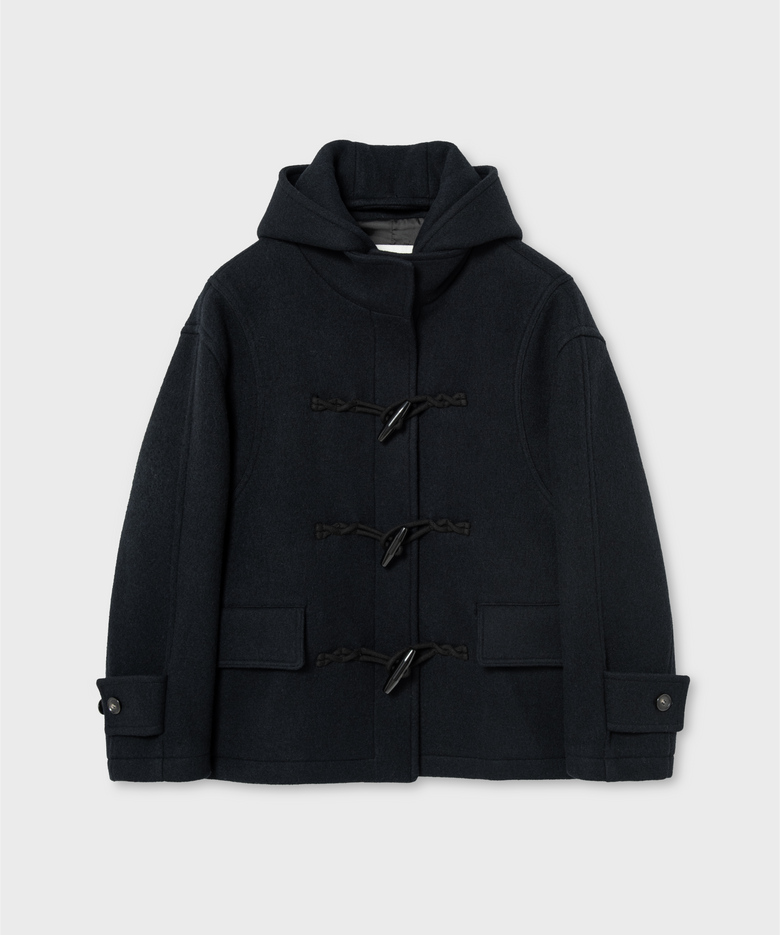 우먼즈 디테처블 후드 더플 하프 코트_DARK NAVY