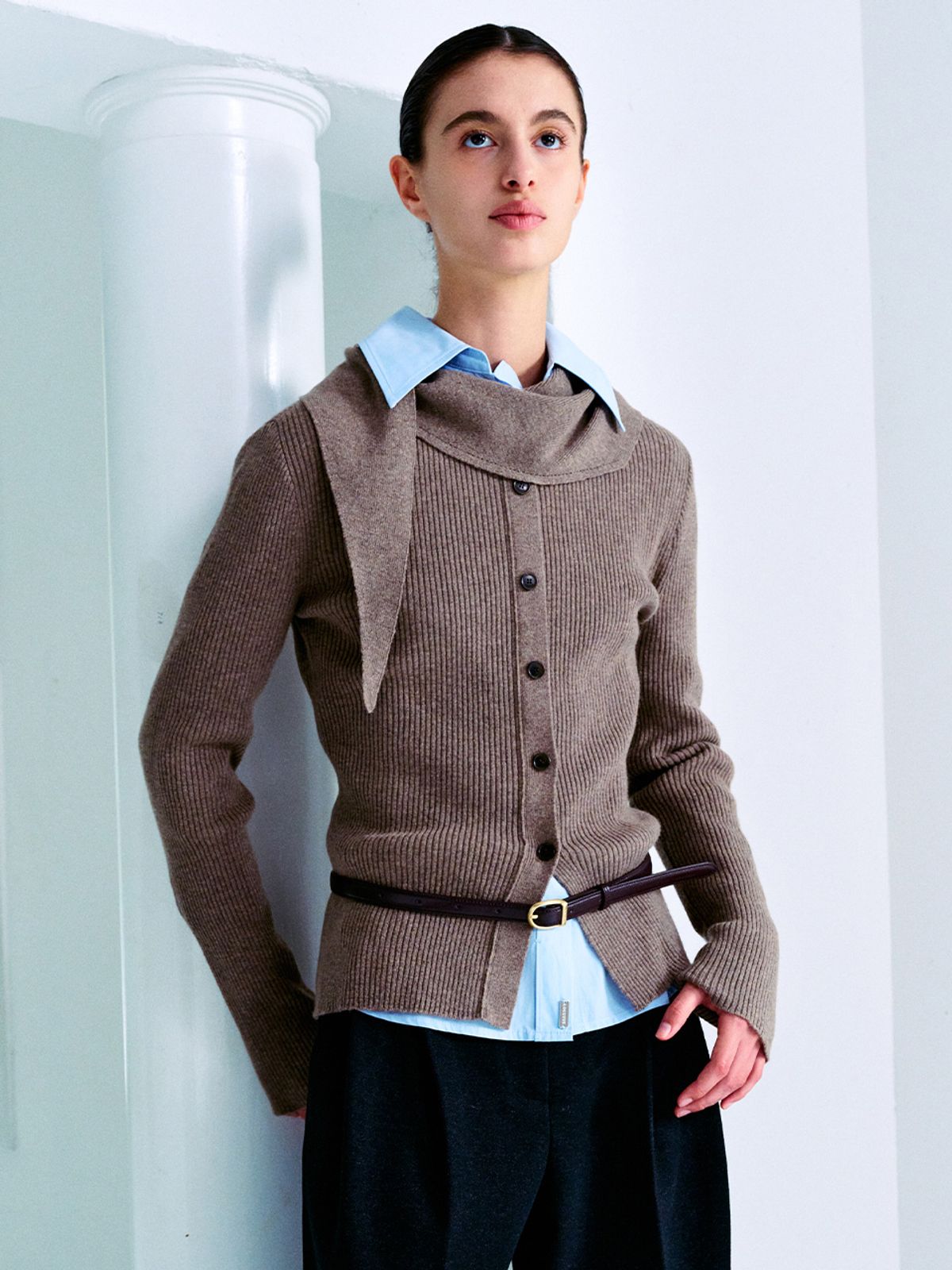 루에브르(LOEUVRE) Asymmetrical-neck muffler Rib-knit Pullover SK4WP948_2color