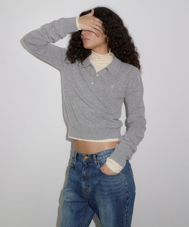 OF COLLAR KNIT_MELANGE GREY
