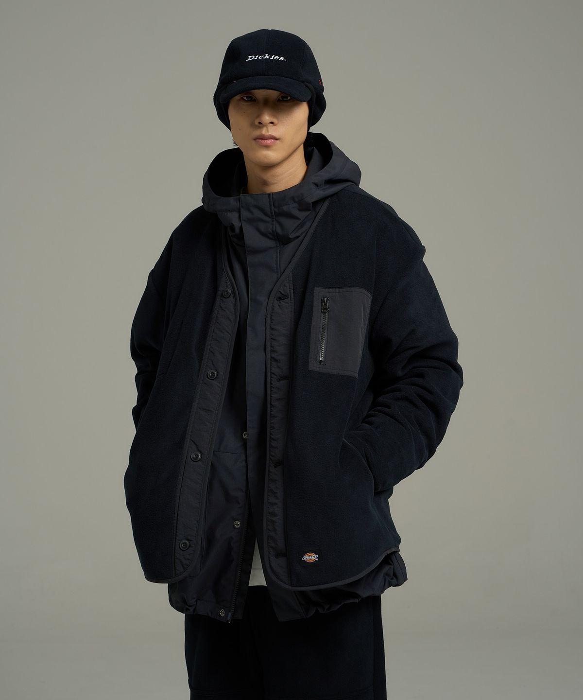 디키즈(DICKIES) 폴라텍 플리스 재킷 가디건 Black