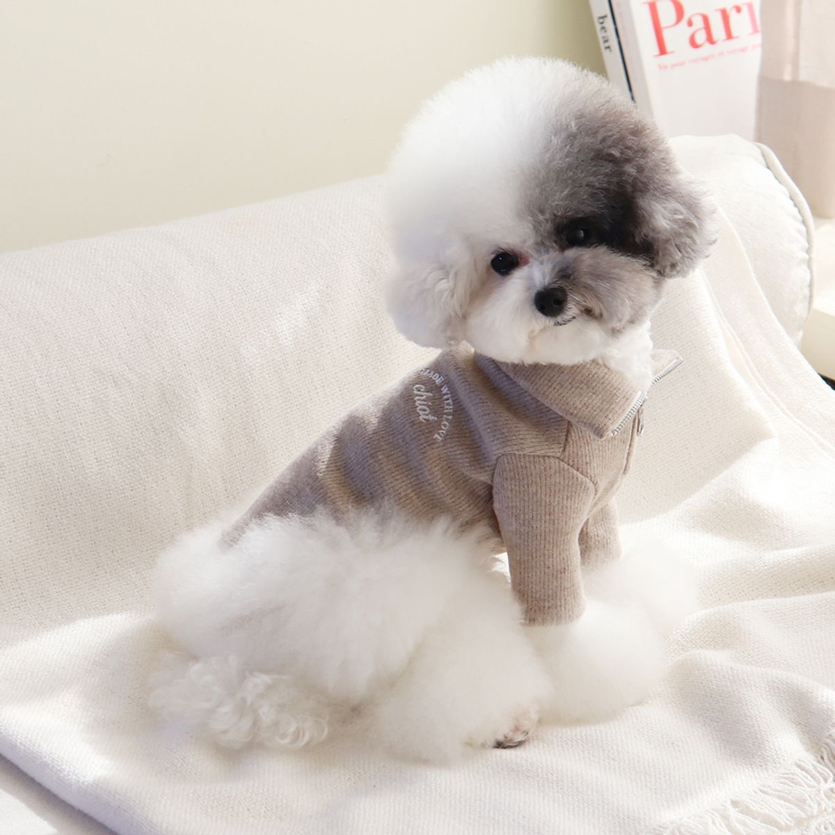 쉬오트(CHIOT) 크림블 로고 니트 하프집업 (코튼베이지)