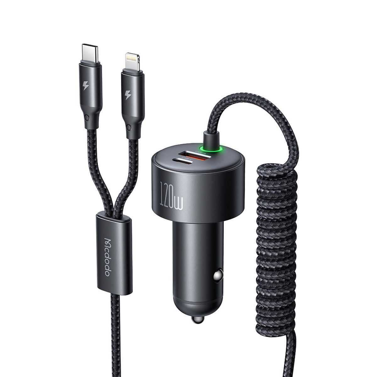 맥도도(MCDODO) 120W 4in1 케이블 일체형 차량용 2포트 고속충전기 CC037