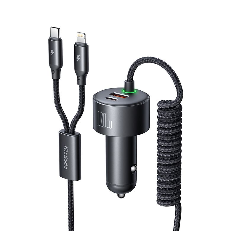 120W 4in1 케이블 일체형 차량용 2포트 고속충전기 CC037