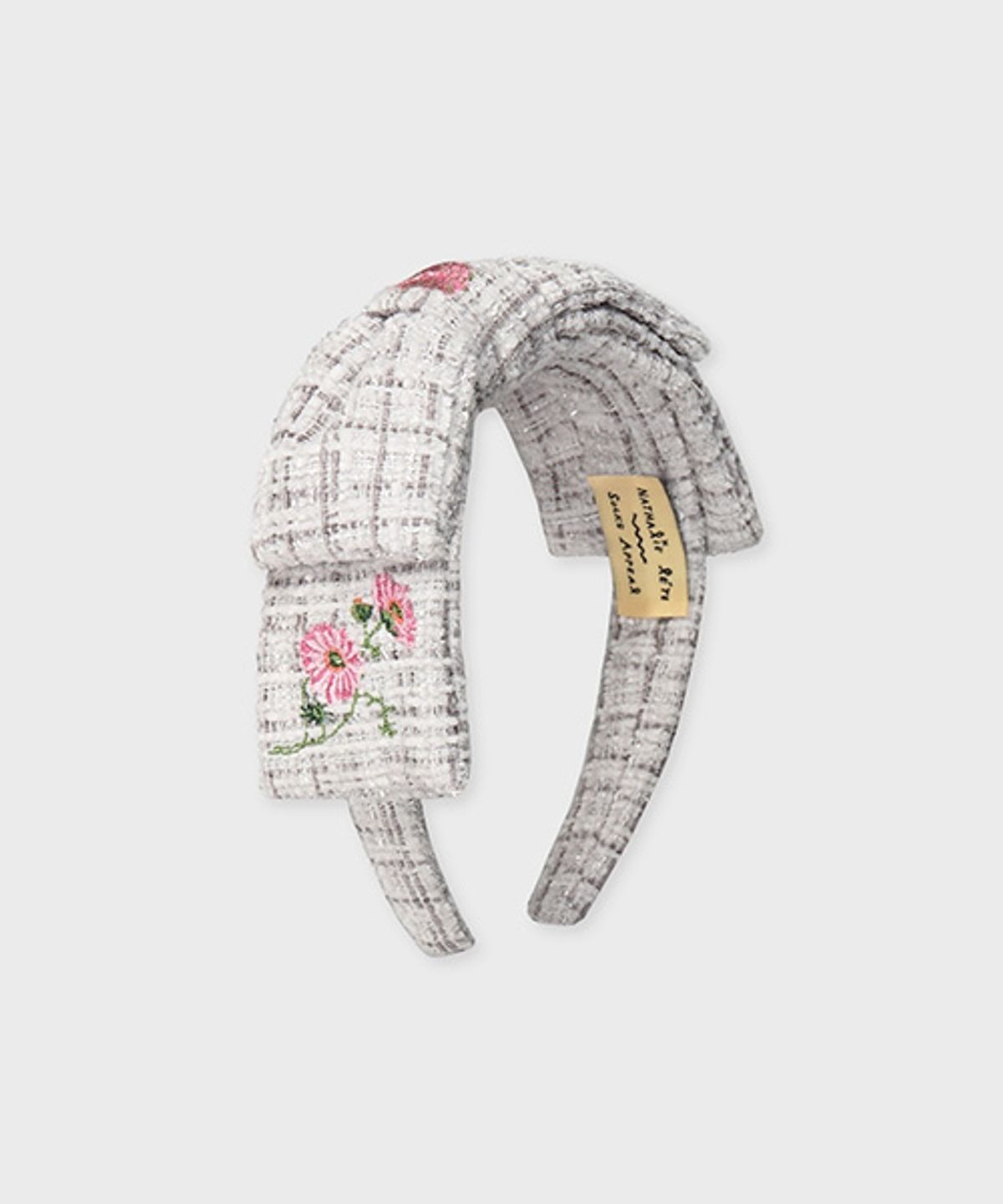 삭스어필(SOCKS APPEAL) NAT double ribbon hair band flower tweed grey