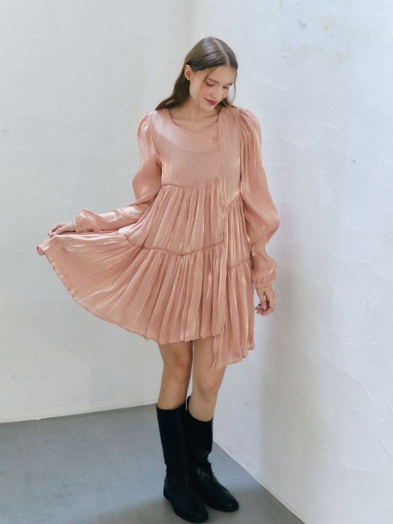 satin glossy mini dress_pink