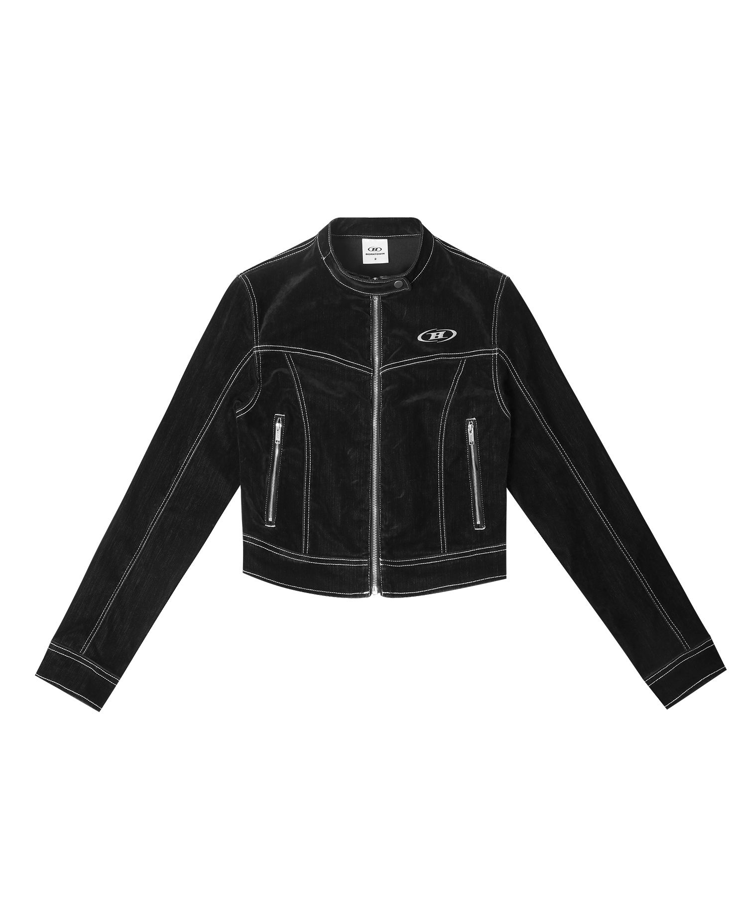 ★2024SS新作★BORN TO WIN★FULL ZIP-UP CROP JACKET MUSINSA | BORN TO WIN VELVET DENIM CROP JACKET [BLACK]