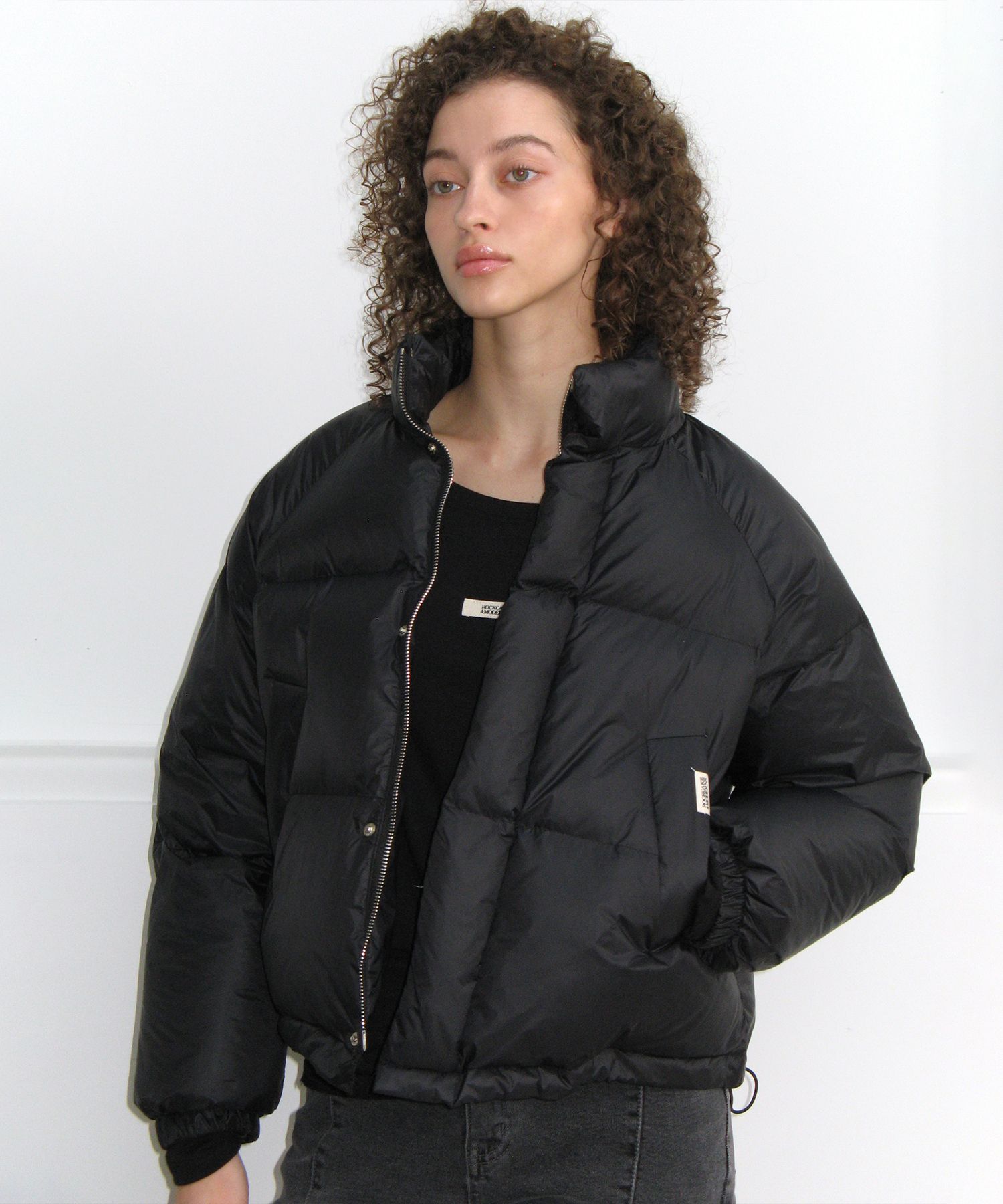 MUSINSA | ROCKCAKE Beige Label Crop Puffer Jacket - Black
