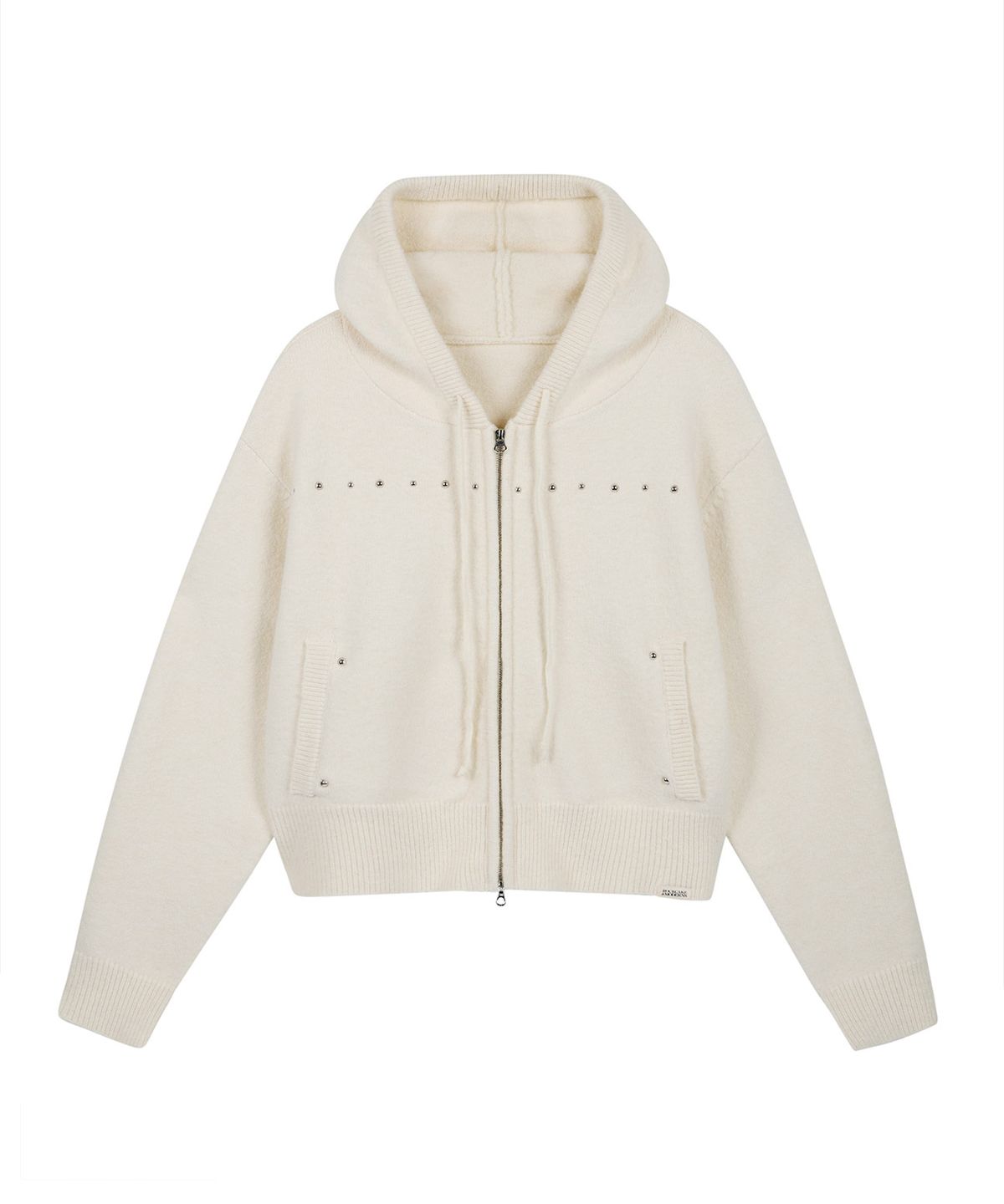 락케이크(ROCKCAKE) Studded Knit Hood Zip Up - Ivory