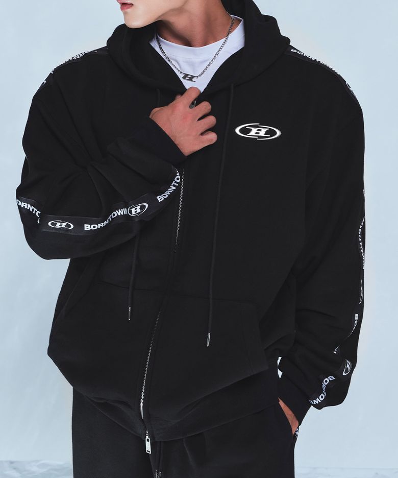 BIG CHROME B BLACK LINE ZIP-UP HOODIE [BLACK]