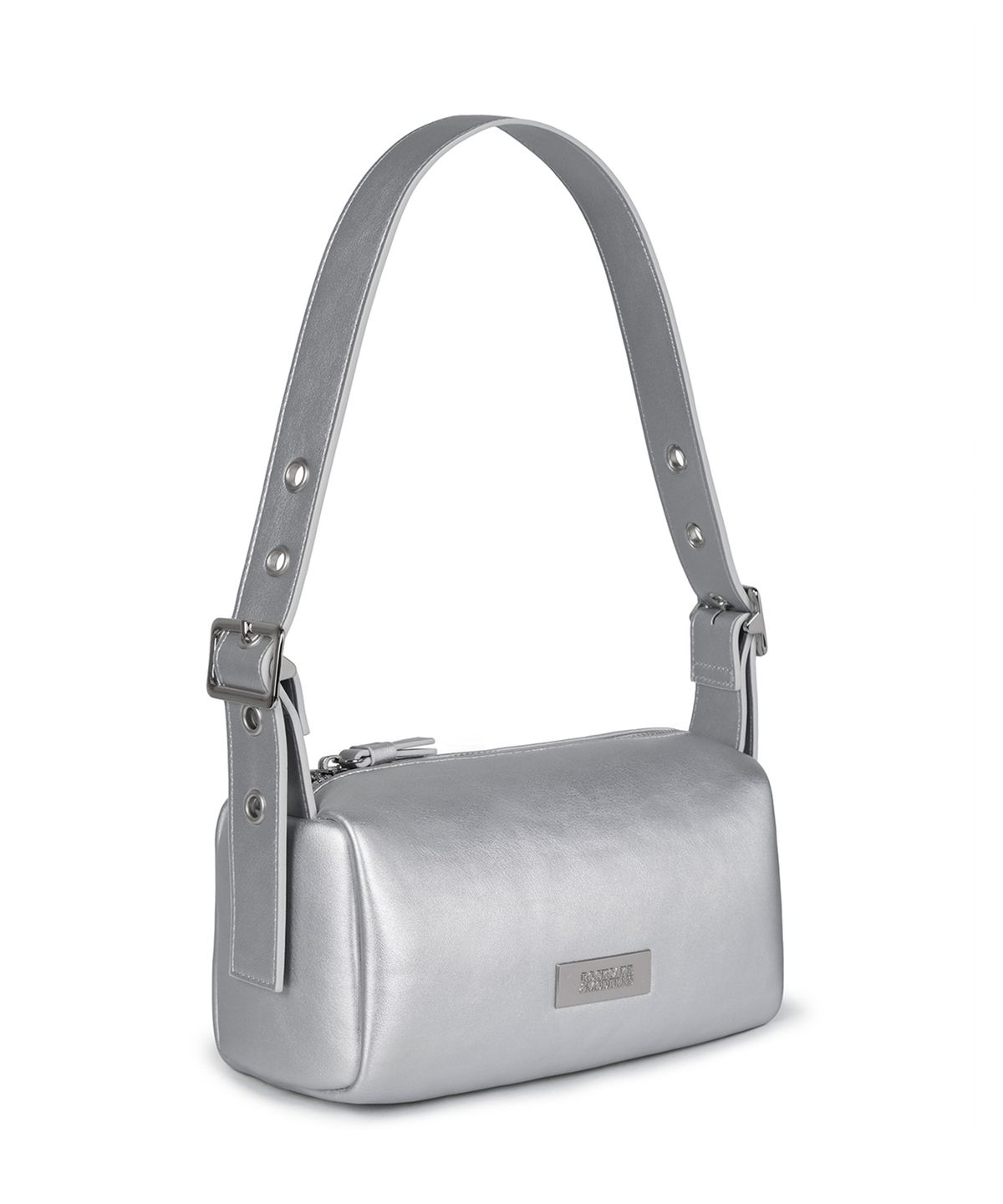 락케이크(ROCKCAKE) Square Leather Belt Shoulder Bag - Silver