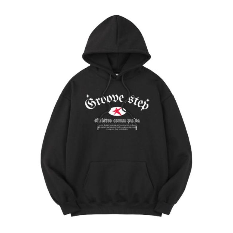 크릭 레터링 오버핏 후드 티셔츠 H0191