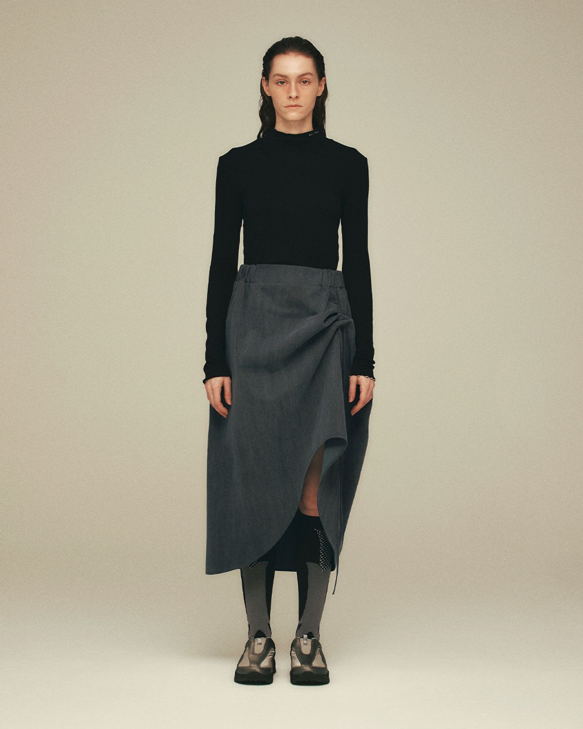 씬(SEEN) SHAPED COTTON SKIRT (Charcoal)