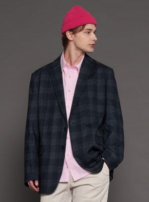 [L~5XL] 체크 프린트 싱글 블레이저_그레이