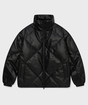 SP 레더 퀼팅 푸퍼 패딩 자켓 블랙
