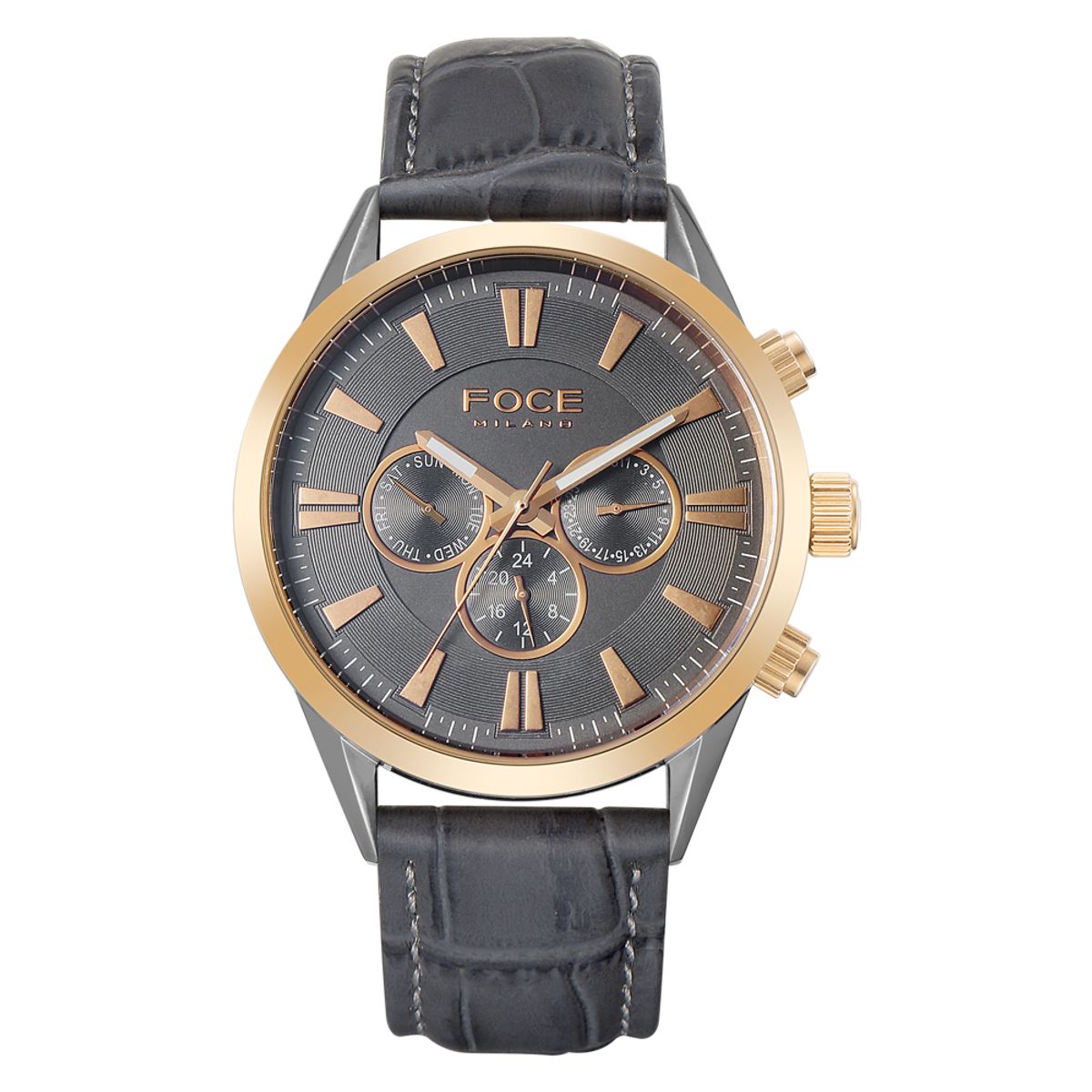 포체(FOCE) 44mm 남성 멀티펑션 가죽 손목시계 FM6732GRG